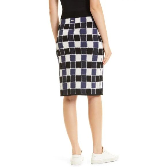 BOSS Hugo Boss Fiallah Check Wool Blend Jacquard Pencil Skirt Navy Black & White - Picture 4 of 14